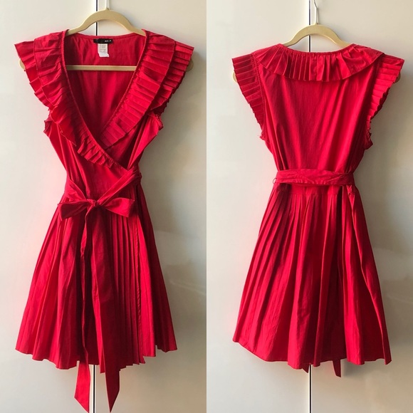 Aqua Dresses & Skirts - AQUA Red Pleated Wrap Dress 💃🏻 (from “New Girl”)